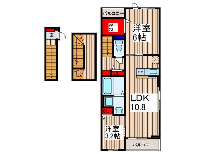 ヒカルサ大宮南中丸ノースI(2LDK/3階)の間取り写真