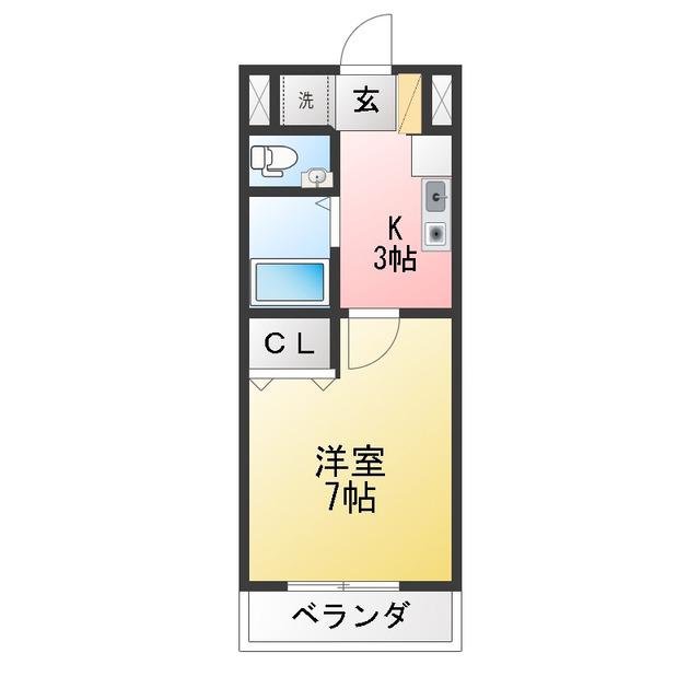 PRIME GARDEN(1K/2階)の間取り写真