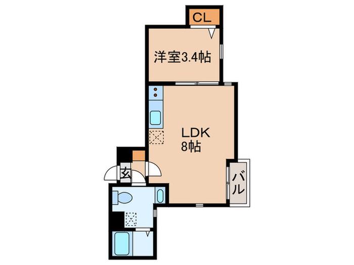 ラ・ヴィール栄生(1LDK/2階)の間取り写真