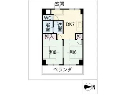 第1アリストマンション(2DK/5階)の間取り写真
