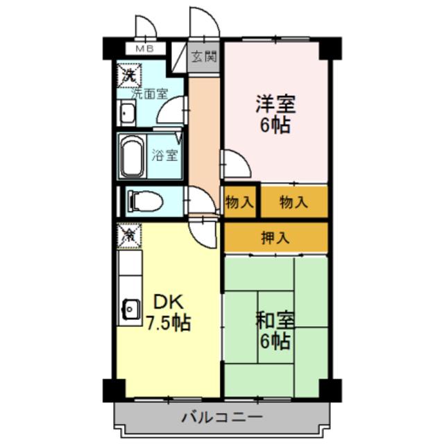 フェリス旭ヶ丘(2DK/2階)の間取り写真