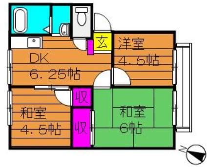 ガーデン三宅ハイツB棟(3DK/2階)の間取り写真