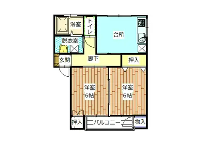 フジハイツ(2DK/1階)の間取り写真