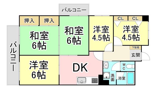 上二十町スカイマンション(5DK/5階)の間取り写真