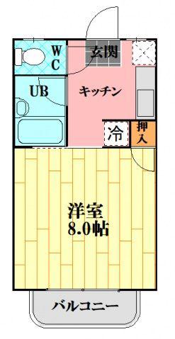カルチェラタンB棟(1K/1階)の間取り写真
