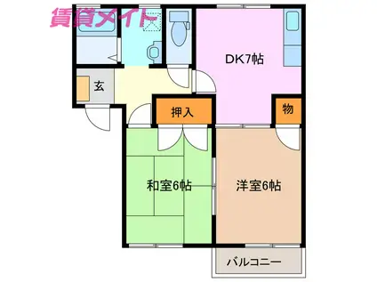 鈴鹿グリーンビレッジ D(2DK/2階)の間取り写真