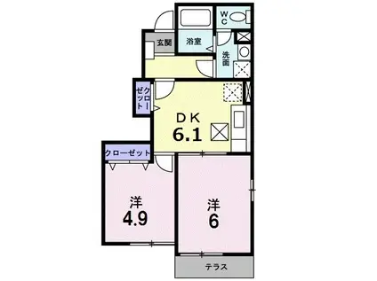 アヴェニールC(2DK/1階)の間取り写真