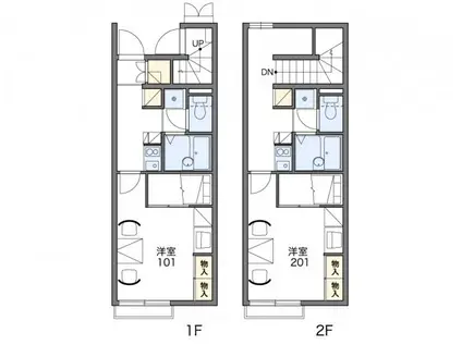 レオパレスコテナン阿見B(1K/1階)の間取り写真