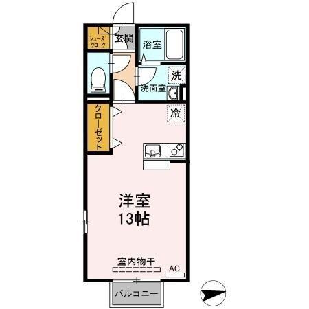 パラディー森塚(ワンルーム/1階)の間取り写真