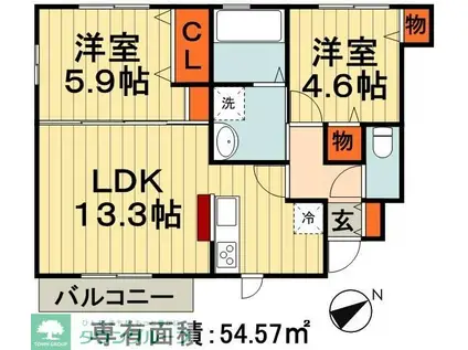 バニュルスV(2LDK/1階)の間取り写真