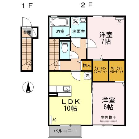 酒田市DROOM メゾンブランシュ201(2LDK/2階)の間取り写真