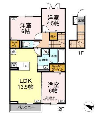 HONEY BEAR A(3LDK/2階)の間取り写真