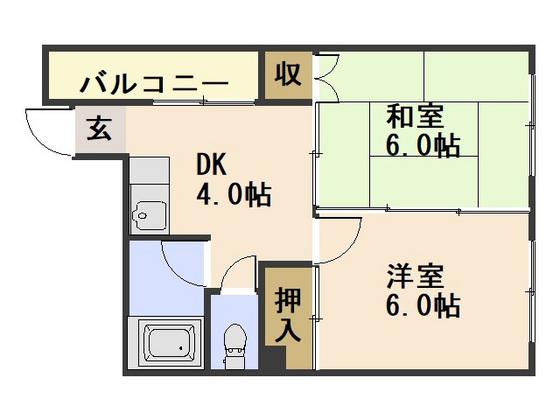 佐伯ビル(2DK/4階)の間取り写真