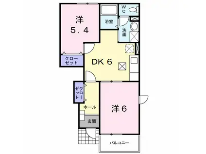 ドゥーアヴニールB棟(2DK/1階)の間取り写真