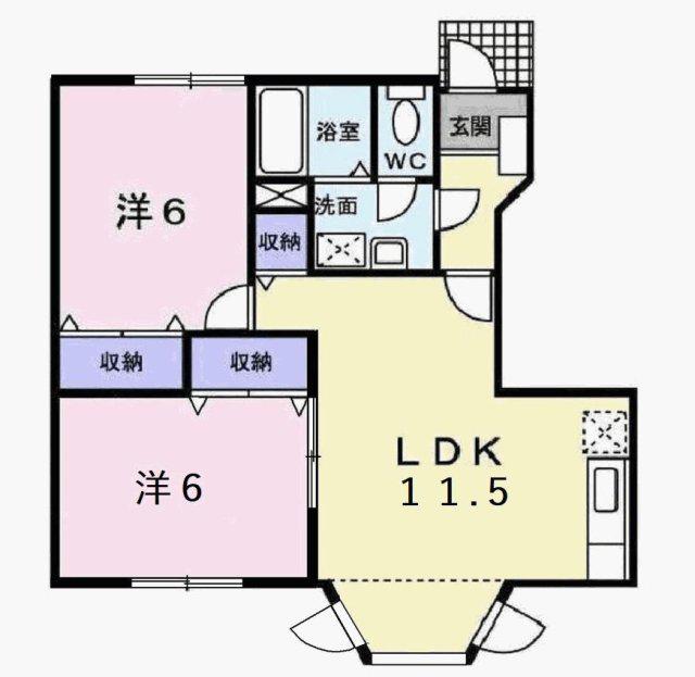 ヴァンヴェールB(2LDK/1階)の間取り写真