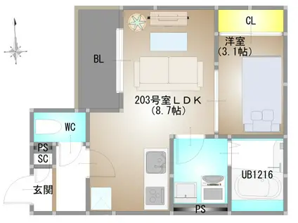 REGALEST 下伊福本町IV(1LDK/2階)の間取り写真