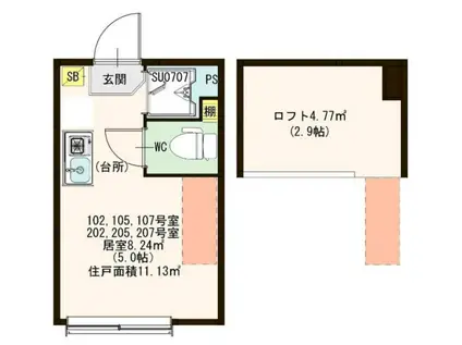 ハーモニーテラス南阿佐ヶ谷(ワンルーム/1階)の間取り写真