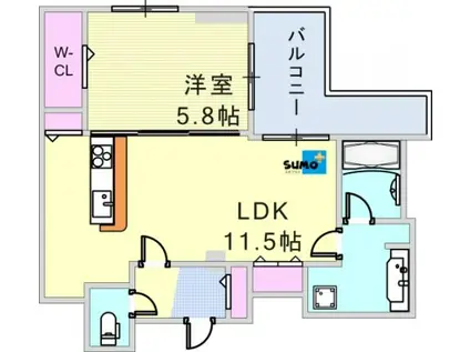 ウィステリア明石Ⅱ(1LDK/3階)の間取り写真