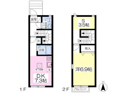 リースランドA棟(1SDK/1階)の間取り写真