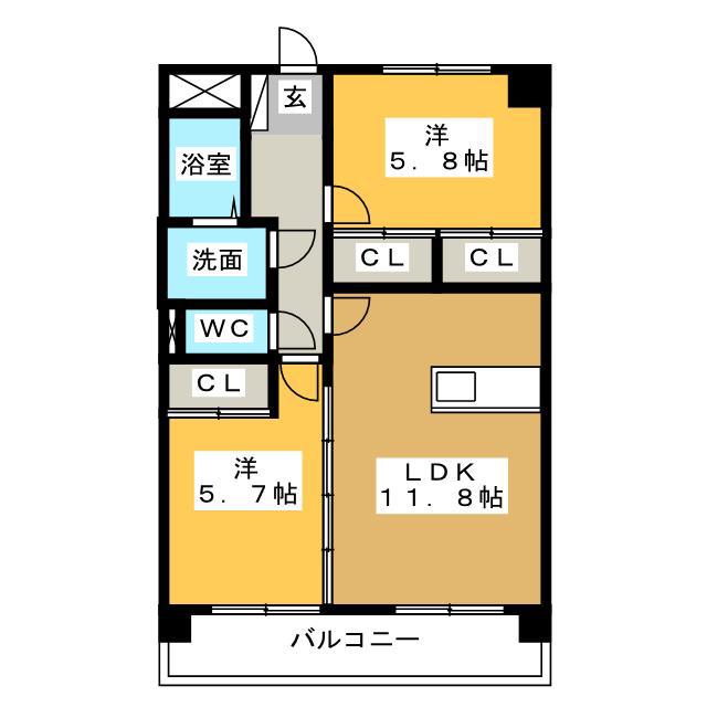 プリリアンスTAKEKOSHI(2LDK/4階)の間取り写真