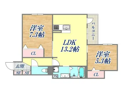 BRILANT(2LDK/2階)の間取り写真