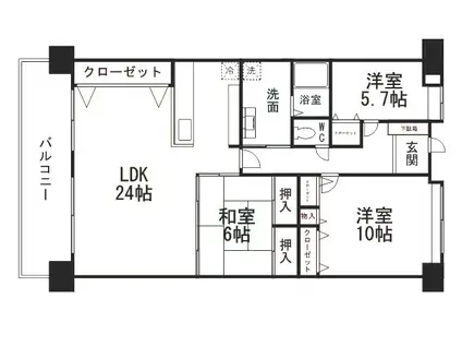 ポレスターメガシティ小倉(3LDK/10階)の間取り写真