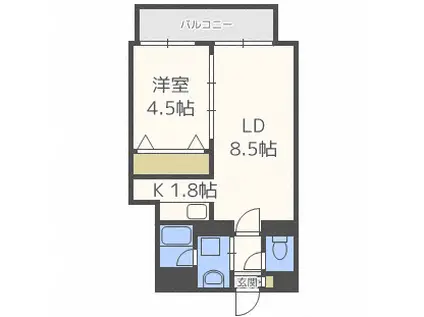 レジディア南一条イースト(1LDK/2階)の間取り写真