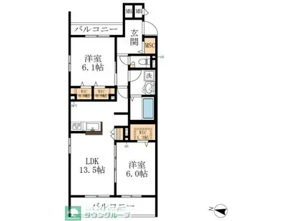 メゾンドゥラミティエ(2LDK/2階)の間取り写真