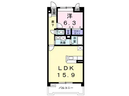 サウスヒルズ緑C(1LDK/1階)の間取り写真