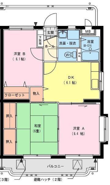 ホープパレス(3DK/2階)の間取り写真