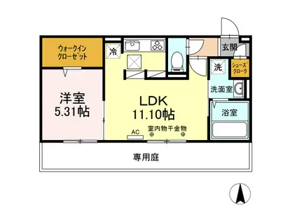 パークハイム上津(1LDK/2階)の間取り写真