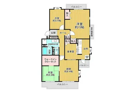 桜苑西の原団地8号棟(3LDK/1階)の間取り写真