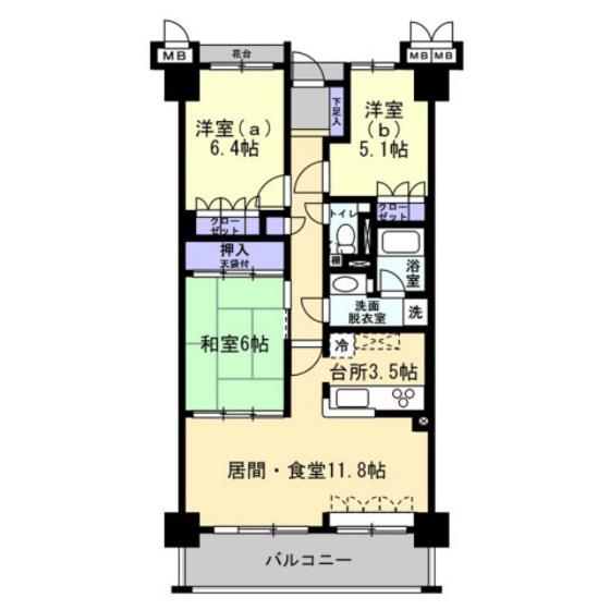 サーパスシティ大供(3LDK/4階)の間取り写真