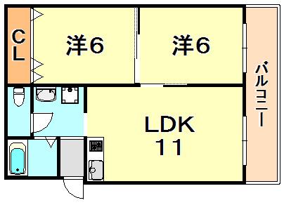 フォルテ名谷(2LDK/3階)の間取り写真