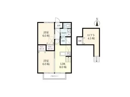 リゾート三日月 E棟(2DK/2階)の間取り写真