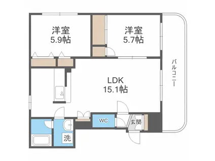 ラピス北郷(2LDK/2階)の間取り写真