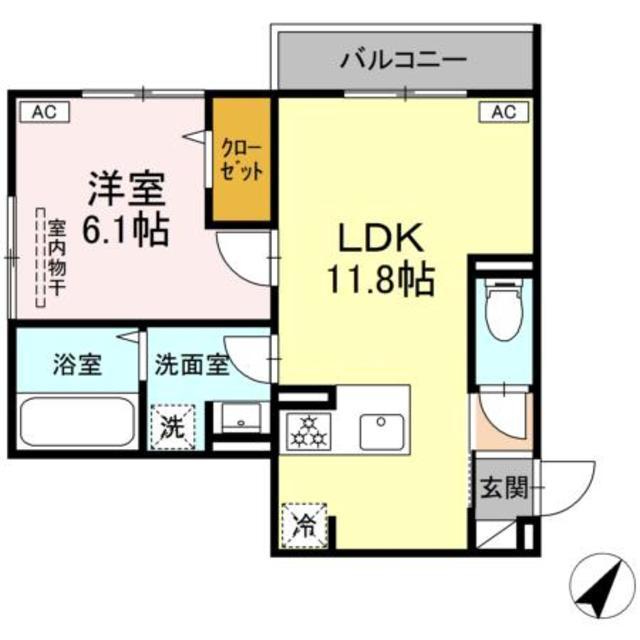 セレスティア細田B(1LDK/3階)の間取り写真