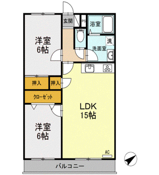 ウエルス富任(2LDK/2階)の間取り写真