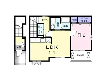 ワン・ハート(1LDK/2階)の間取り写真