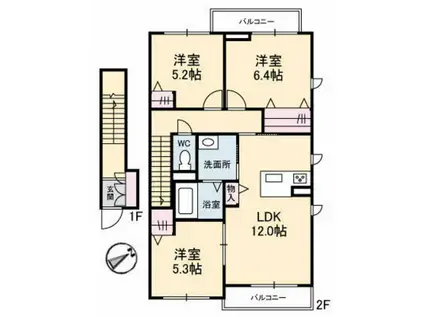 SERENA GARDEN D棟(3LDK/2階)の間取り写真