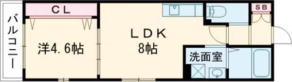 LA VIE BELLE 宝山町II(1LDK/1階)の間取り写真
