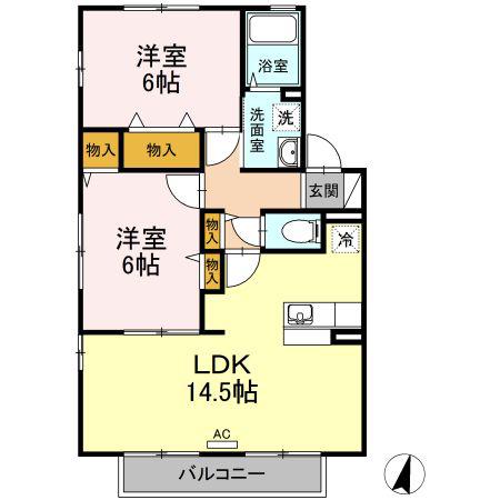 グランフォート弐番館(2LDK/2階)の間取り写真