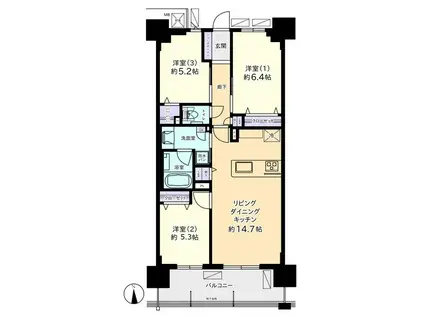 プレミア高岡駅前レジデンス(3LDK/9階)の間取り写真