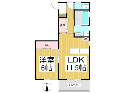 ハウスすばる(1LDK/1階)の間取り写真