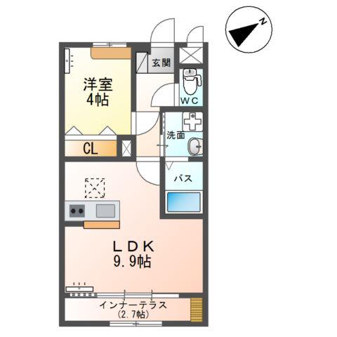 土浦市荒川沖西アパート(1LDK/1階)の間取り写真