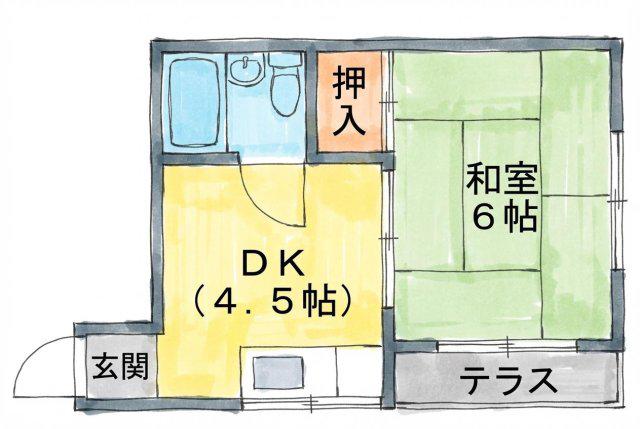 三原ハイツ(1DK/2階)の間取り写真