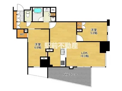 レーベン福岡天神ONE TOWER(2LDK/12階)の間取り写真