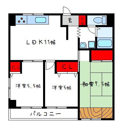 セルバ山本II(3LDK/3階)の間取り写真