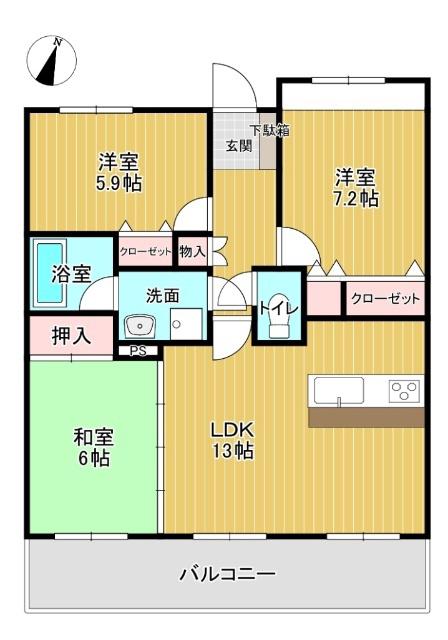 アーバンドリーム森本(3LDK/2階)の間取り写真