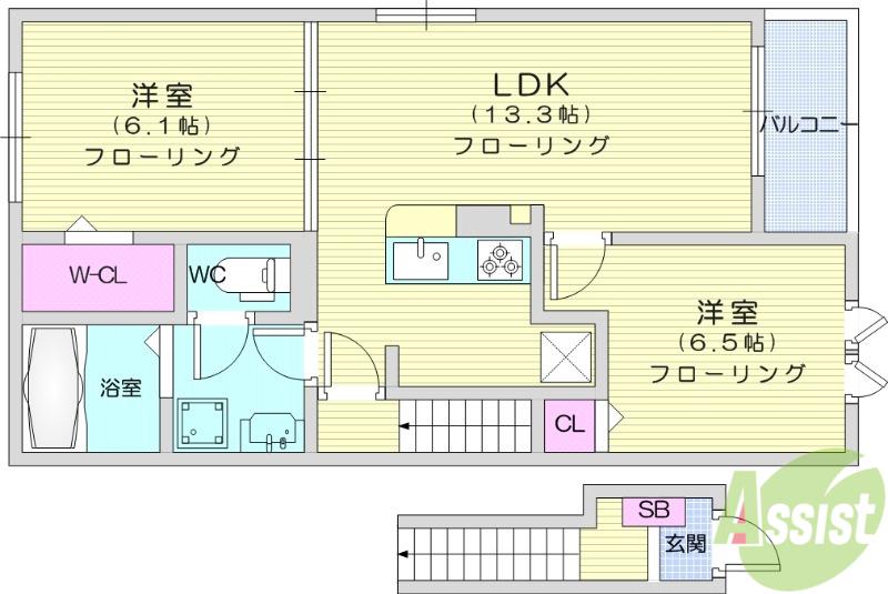 杜の風 人来田(2LDK/2階)の間取り写真